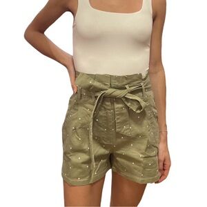 NEW! Mine High Waist Paper Bag Olive Shorts with Bow Size S